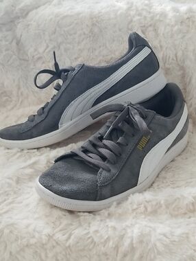 Puma Gray Suede Sneakers with White Formstrip